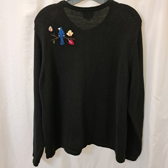 Breckenridge Black Cardigan 1X Cardinal Bluejay Cottage Core Vintage Embroidered - Picture 6 of 8